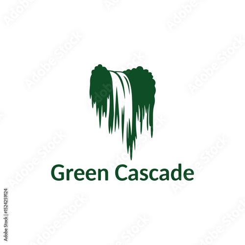 Green cascade waterfall logo isolated vector illustration on white background. 