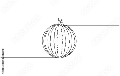 Watermelon one line continuous. Fresh watermelon line art outline,  Line art Watermelon . Hand drawn vector art. Continuous one line drawing of watermelon .