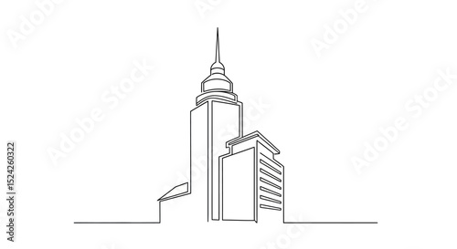 Continuous Line Drawing of Modern City Skyscrapers