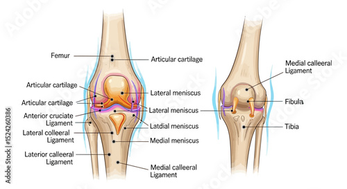 Detailed illustration of the human knee joint anatomy and ligaments