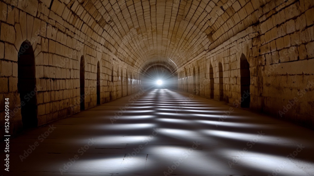 Fototapeta premium Bright light at the end of a dark tunnel creates a sense of hope and direction