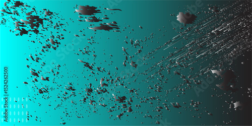 Modern grunge texture with black splatter and scratch elements on a vibrant teal gradient background, abstract digital surface ideal for futuristic and tech design.