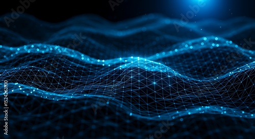 Abstract Blue Network Data Wave Background Digital Technology Illustration