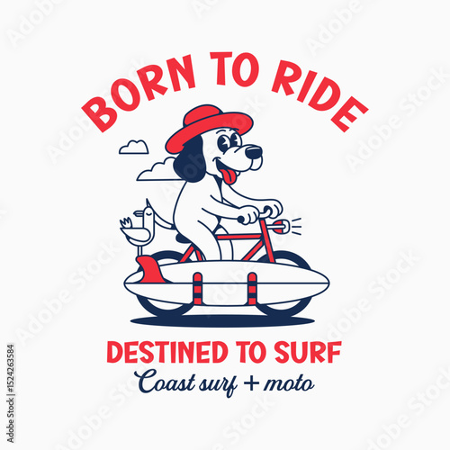 Cartoon character Dog goes surfing vector illustration