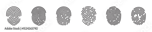 Fingerprint vector icons. Finger print id authentication symbol set.