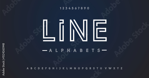 Double line monogram alphabet and tech fonts. Lines font regular uppercase and lowercase. Vector illustration.	