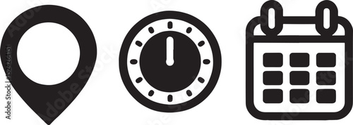 Abstract black and white vector illustration of a compass and clock icon with a minute and hour dial, perfect for business time symbol design