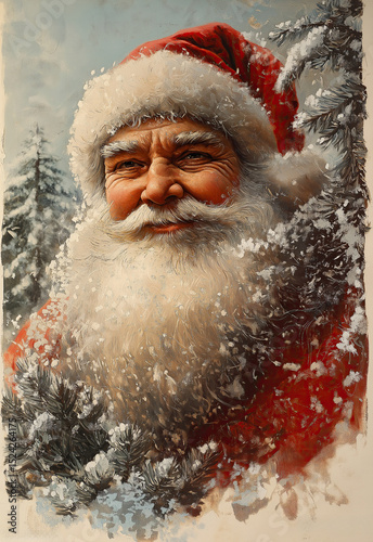 Holiday Christmas illustration with Santa Claus.