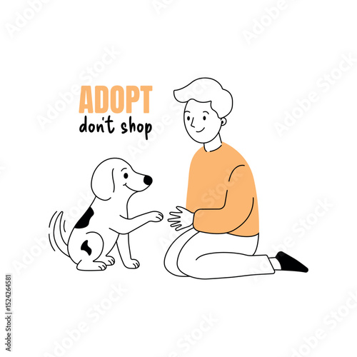 Boy and Rescue Dog Sitting Together – Adopt Don’t Shop Vector Illustration for Pet Adoption and Animal Shelter Campaigns
