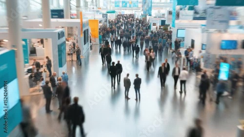 Dynamic Business Hub: A bustling scene of people converges within a modern convention center, where professionals connect, ideas flourish, and the business world thrives.