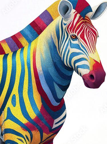 Colorful zebra on white background.