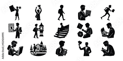 Silhouette Icons Students, Education, and Academic Success