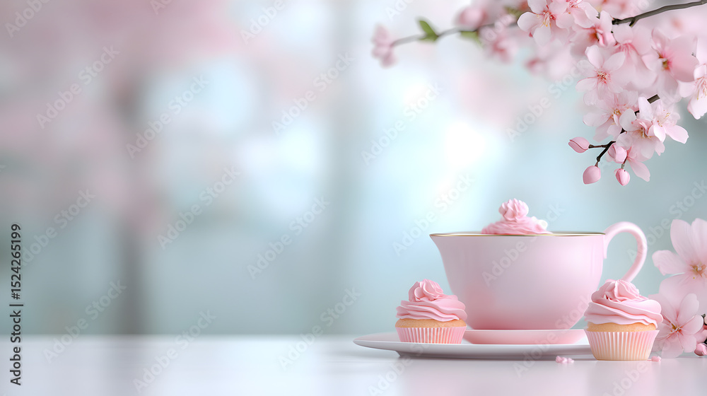 Fototapeta premium cupcake, no people, photography, color image, icing, sweet food, tea cup, afternoon tea, dessert - sweet food, tea - hot drink, tea party, indoors, old-fashioned, tradition, vertical, fork, home inter