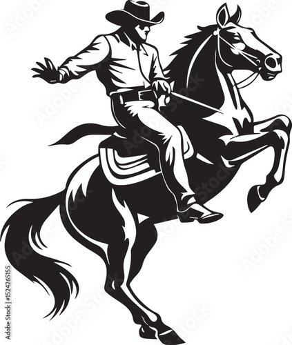 Cowboy Riding a Bucking Horse in a Bold Silhouette