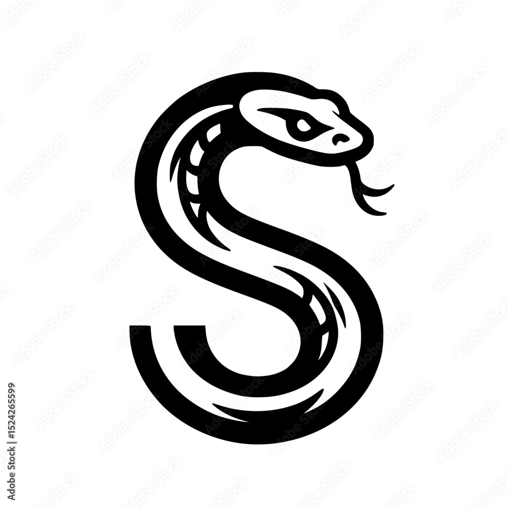 Naklejka premium Black and white snake letter s logo design