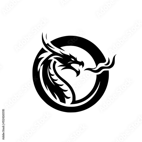 Stylized dragon head logo in a circle