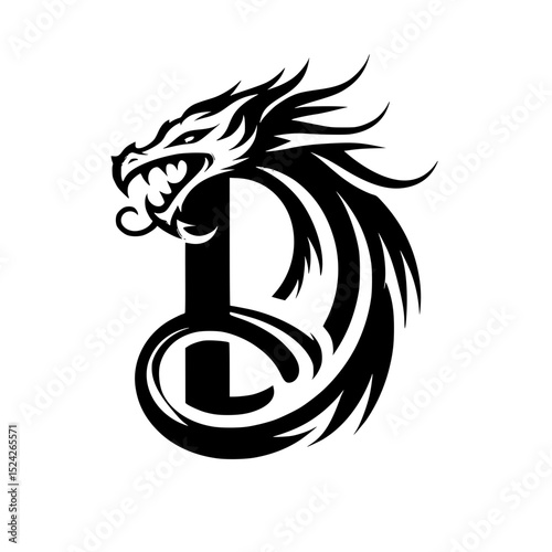 Black and white dragon letter d logo design