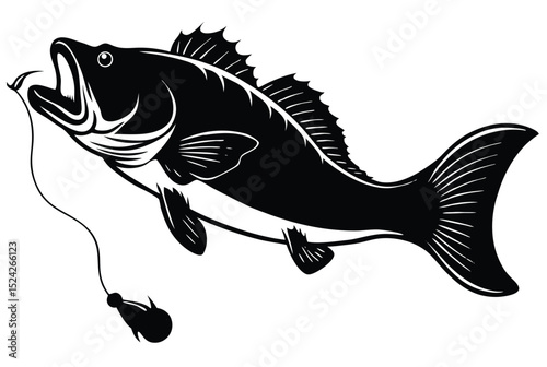 Bass Fish Catching Lure Silhouette Vector Illustration for Fishing Enthusiasts