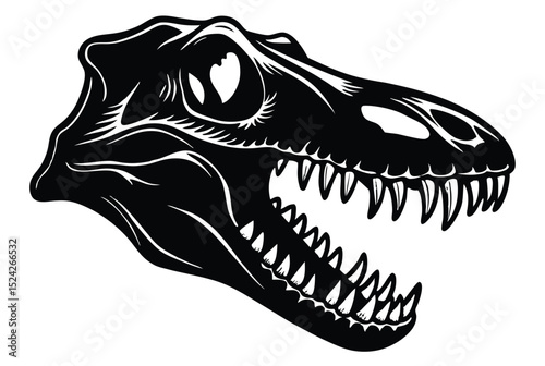 Dinosaur Skull Silhouette Vector Illustration of Prehistoric Teeth and Head
