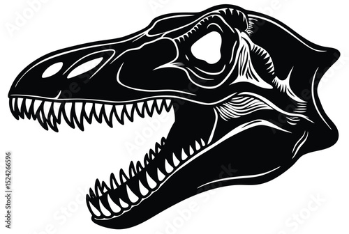 Dinosaur Skull Silhouette Vector Illustration of Prehistoric Teeth and Head