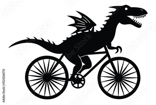 Dinosaur Riding Bicycle Silhouette Vector Illustration