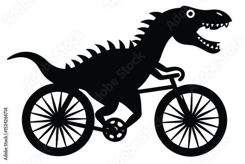Dinosaur Riding Bicycle Silhouette Vector Illustration