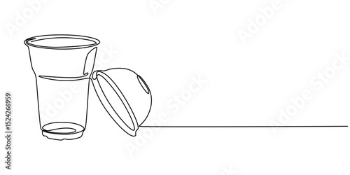 Plastic cup with dome lid continuous one line drawing, Cup with dome. Icon on Red background with shadow, Single line drawing of a hand holding a cup of iced coffee. Clear plastic cup with sphere