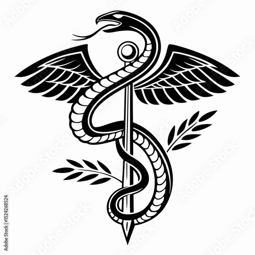 Caduceus medical symbol winged snake staff