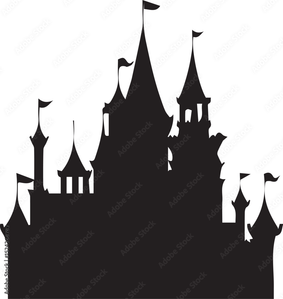 Fototapeta premium Castle silhouette hand drawing minimalist illustration