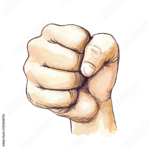 Watercolor Fist Depicting Strength Power and Determination in a Unique Style