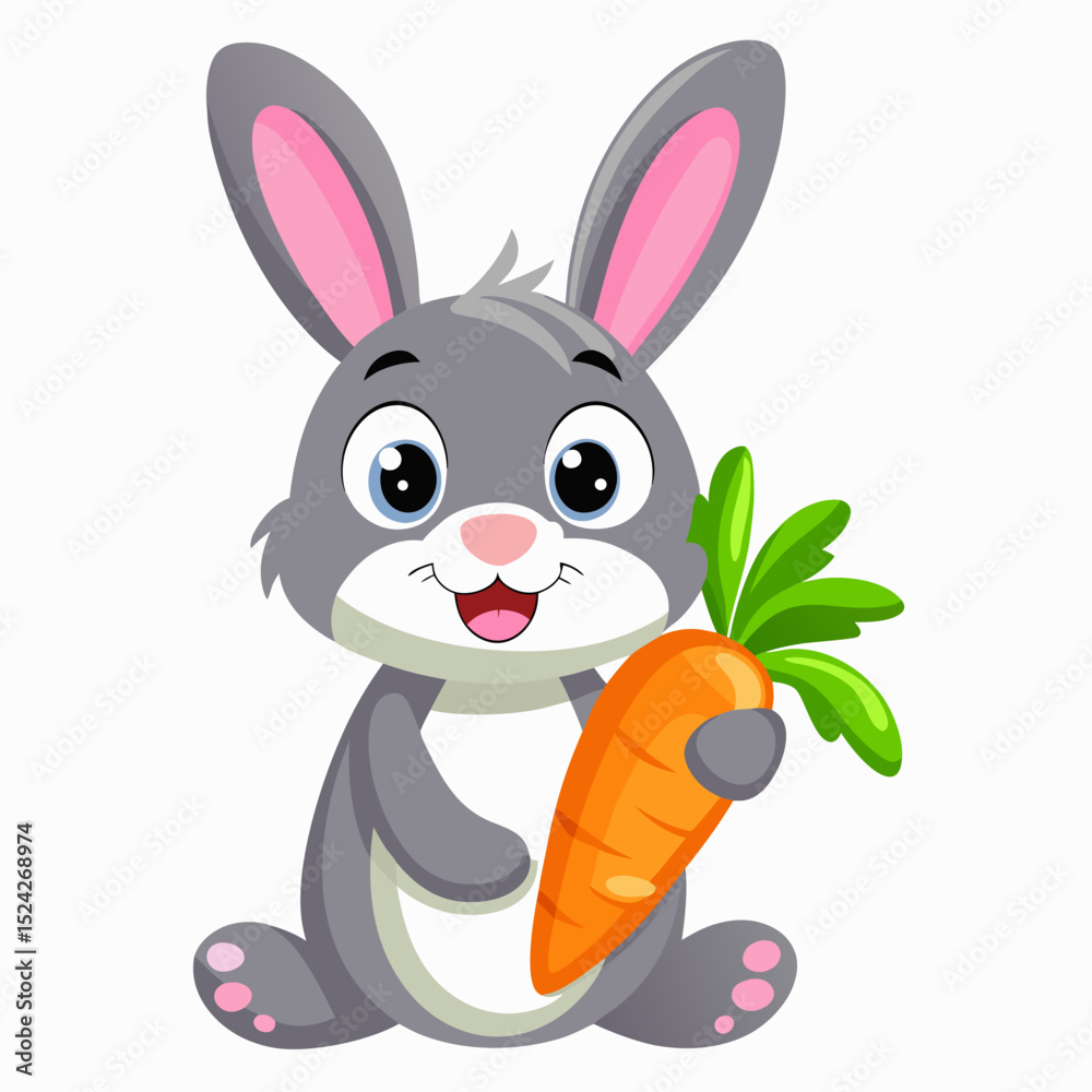 Fototapeta premium Cute Cartoon Rabbit Holding a Carrot Vector Illustration