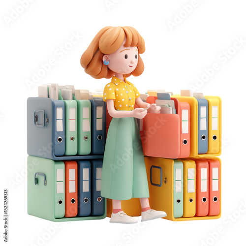 Girl Organizing Colorful Files.