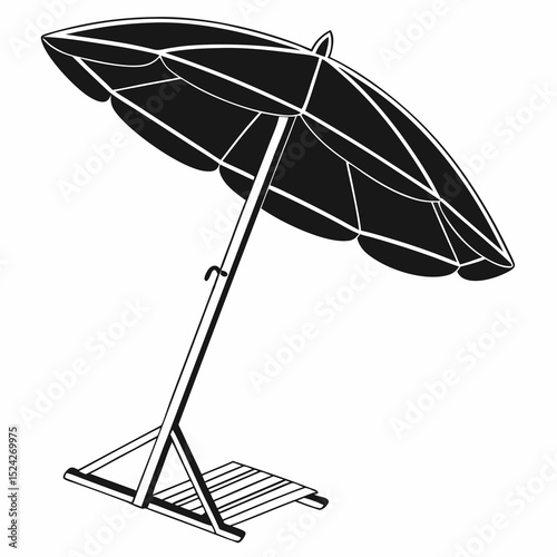 Beach umbrella with attached wooden seat summer shade