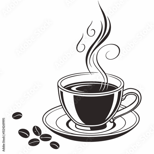 Aromatic coffee cup steam beans beverage