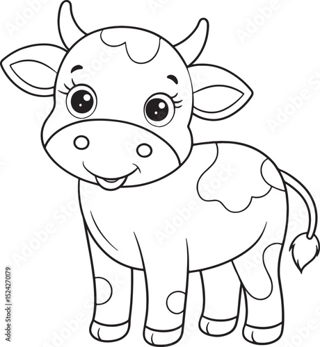 A charming cartoon farm animal calf outline drawing for children to color and learn happy