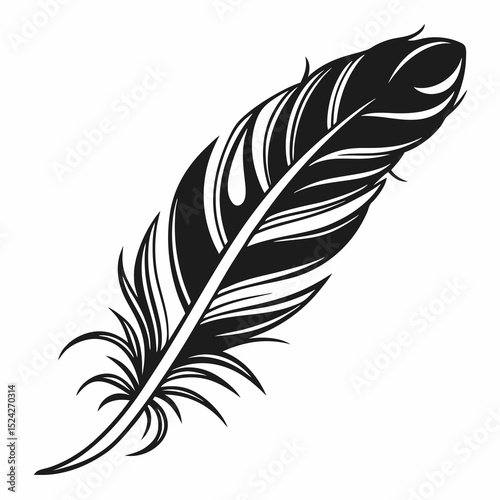 Elegant black and white single feather illustration