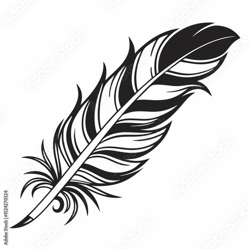 Elegant black and white stylized feather design