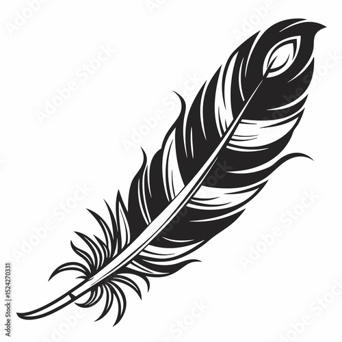 Elegant black and white stylized feather design