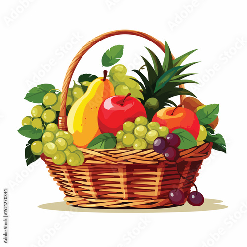 Vibrant Fresh Organic Fruit in Elegant Wicker Basket Vector Illustration for Healthy Eating Concept