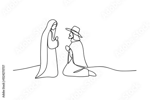 Mary and joseph annunciation line drawing minimalist art