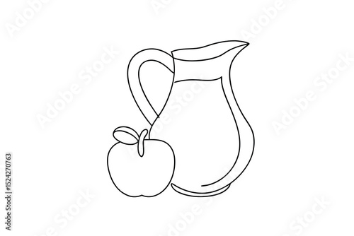 Simple line drawing of a pitcher and apple