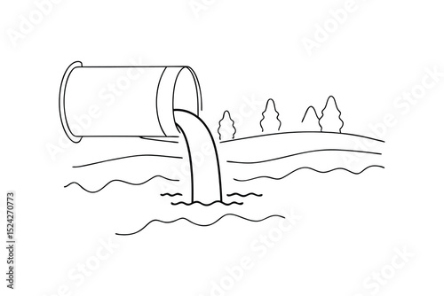 Water pollution line drawing pipe discharging waste into river