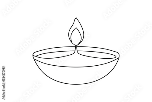 Simple line drawing of a lit diya oil lamp
