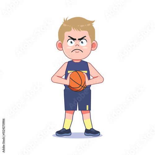 Blond Cute Little Boy Cartoon Playing Basketball Hold