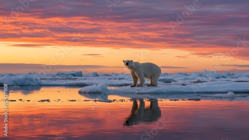 Polar bear sunset on ice