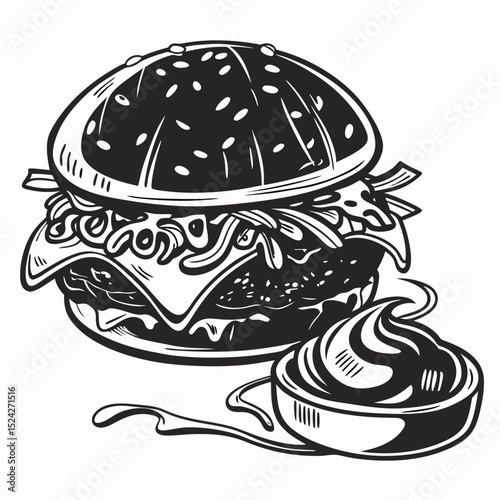 Delicious juicy burger with creamy sauce