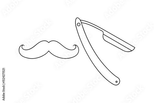 Line drawing of a classic straight razor and handlebar mustache