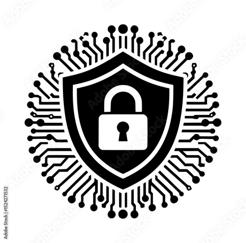Cyber security shield with padlock icon