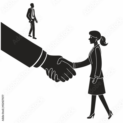 Businesswoman handshake giant hand isolated transparent png