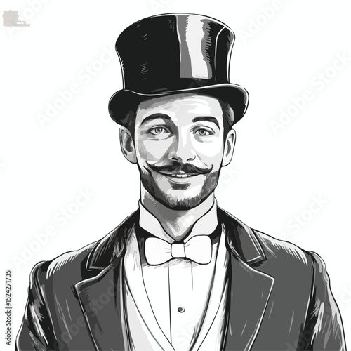 Elegant Hotel Bellboy Service Black and White Vector Illustration for Hospitality Industry